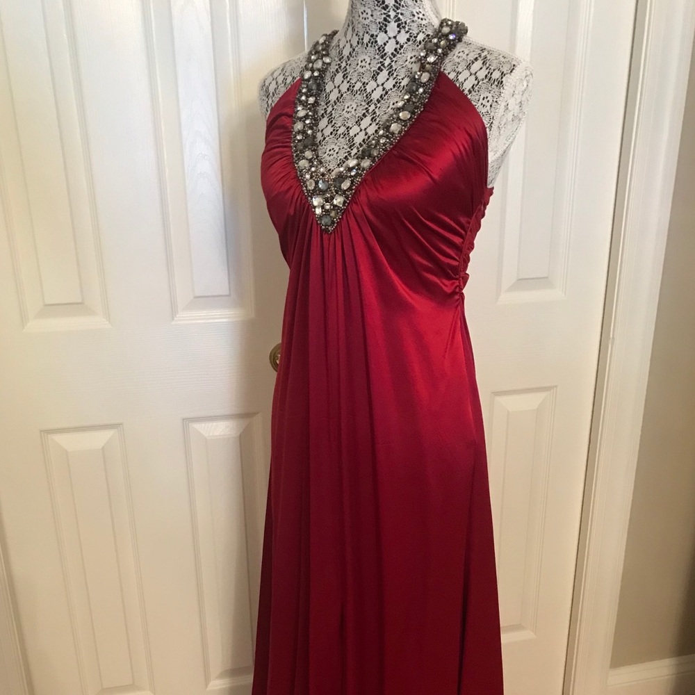 Red silk gown